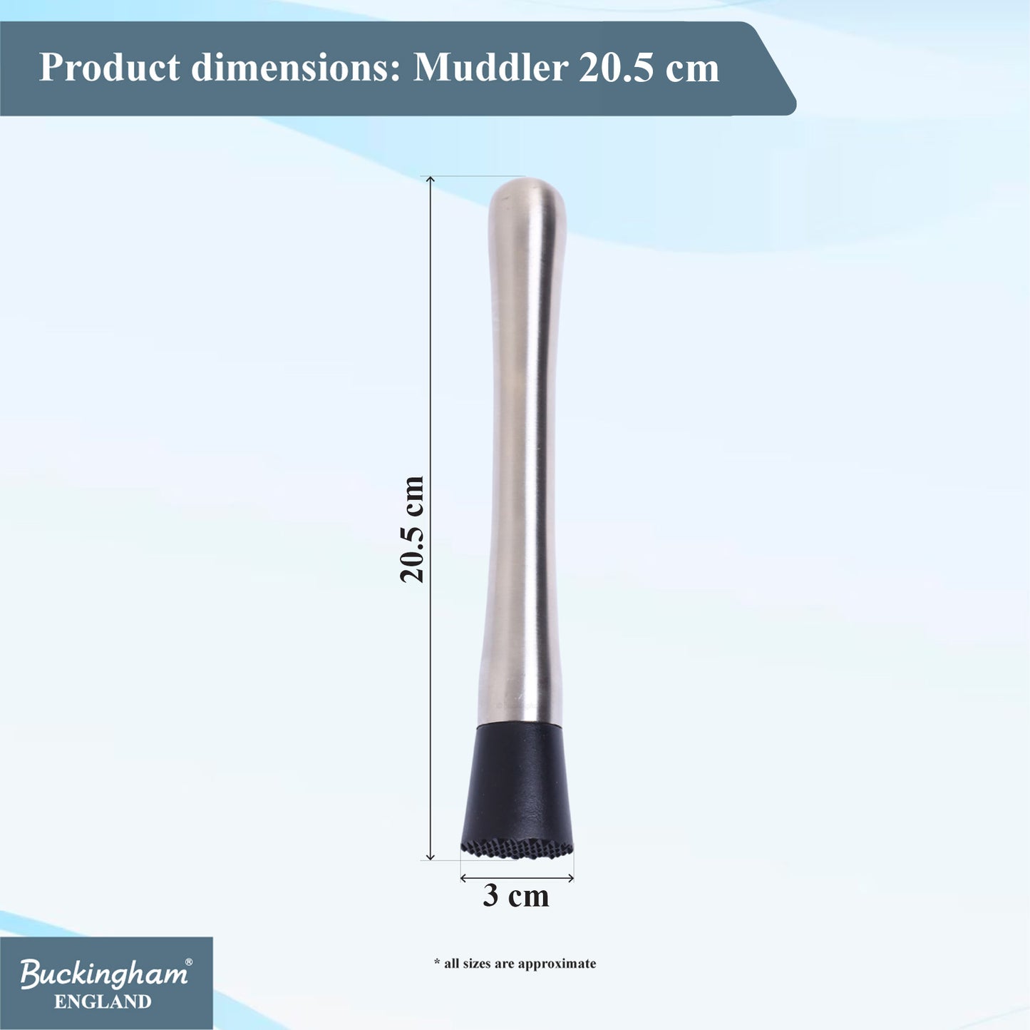 Buckingham Stainless Steel Cocktail Mint Muddler 21 cm