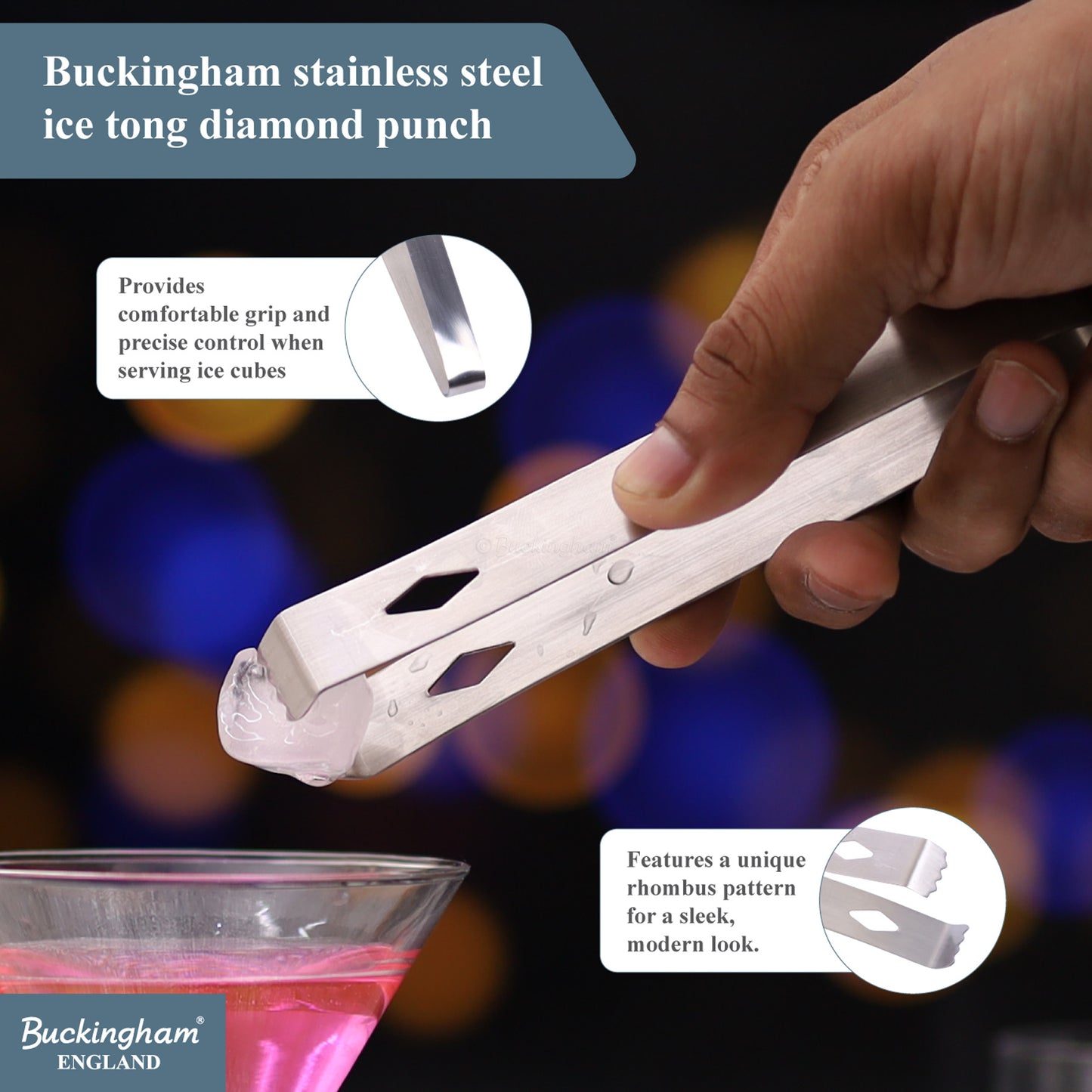 Buckingham Stainless Steel Cocktail Tong Precision Ice Tong