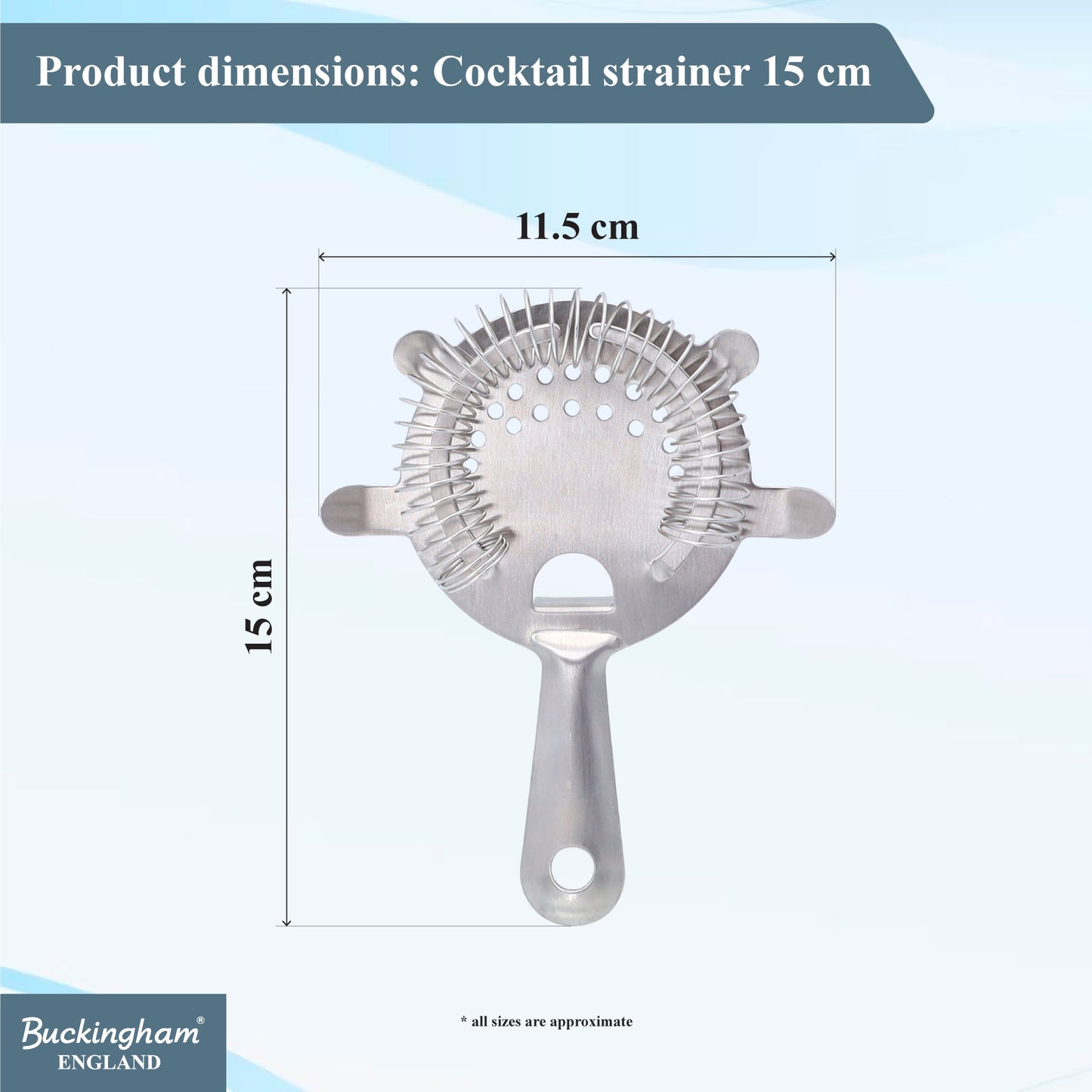 Buckingham Stainless Steel 4 Prong Hawthorne Cocktail Strainer 15 cm