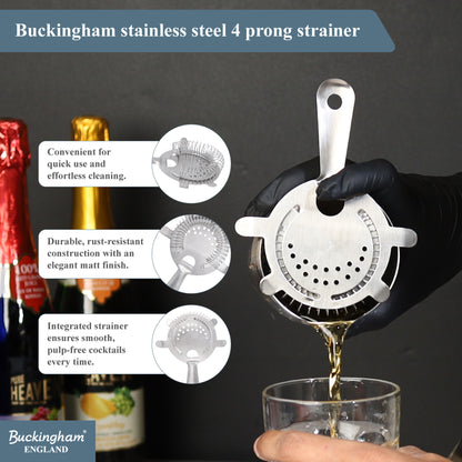 Buckingham Stainless Steel 4 Prong Hawthorne Cocktail Strainer 15 cm