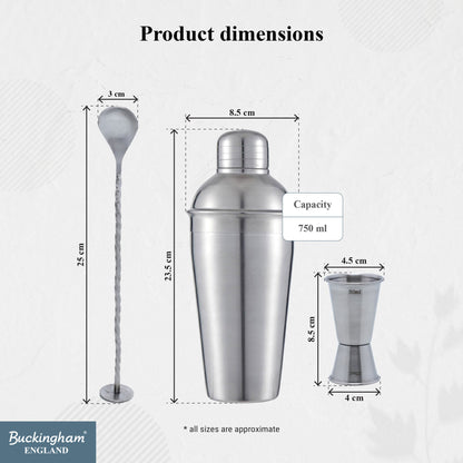 Buckingham 3 Piece Stainless Steel Bar Set (25 / 50 ml)