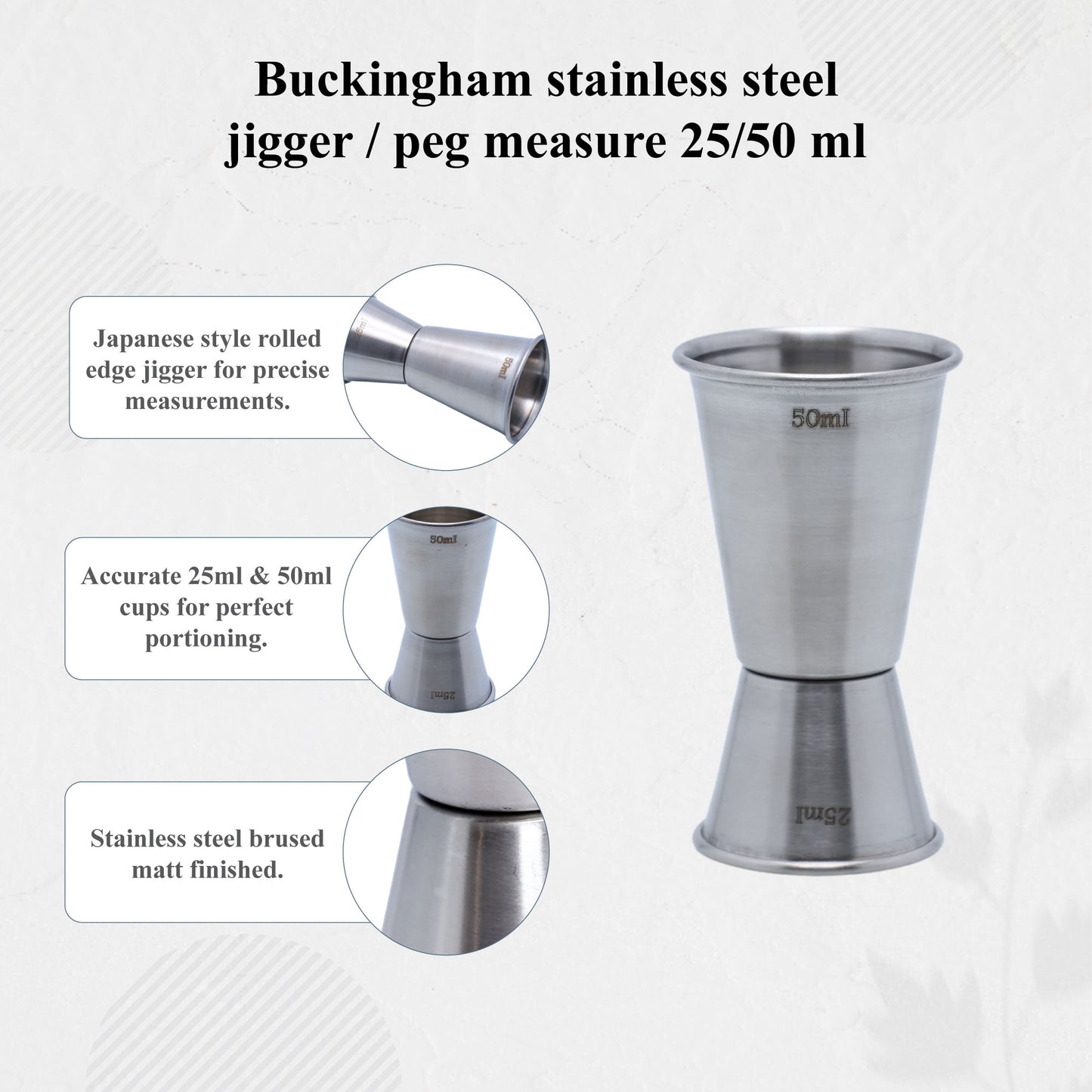 Buckingham 3 Piece Stainless Steel Bar Set (25 / 50 ml)