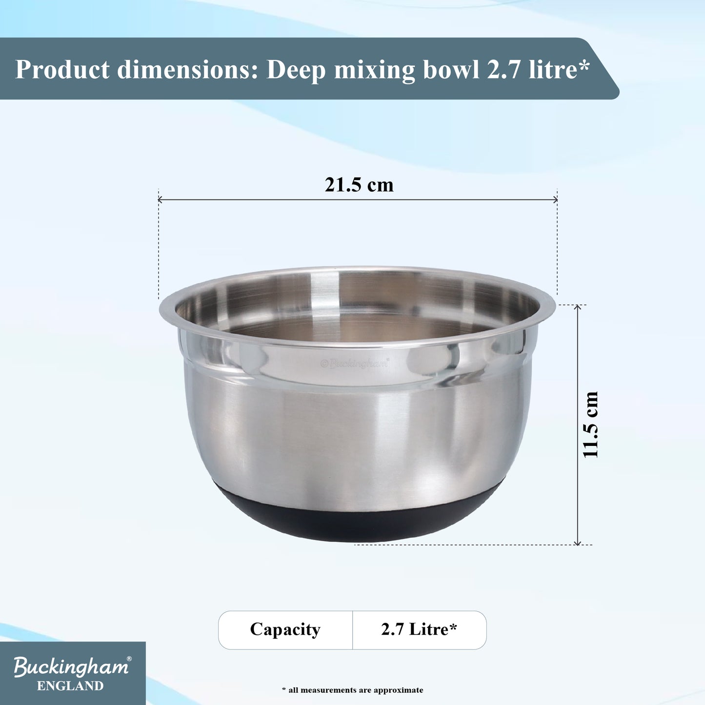 Buckingham Deep salad / mixing bowl with black silicone cladding