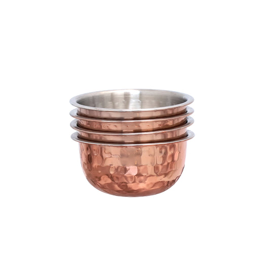 Buckingham Set of 4 Mini Hammered Copper Serving Bowls – 10 cm