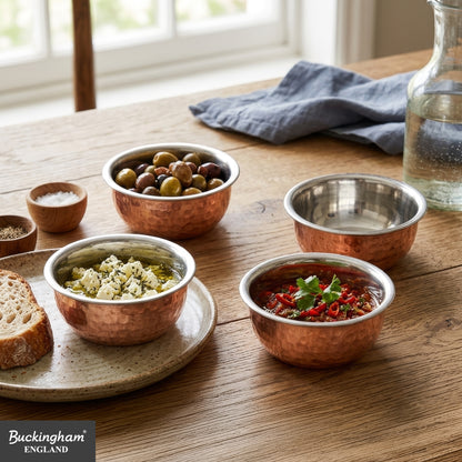 Buckingham Set of 4 Mini Hammered Copper Serving Bowls – 10 cm