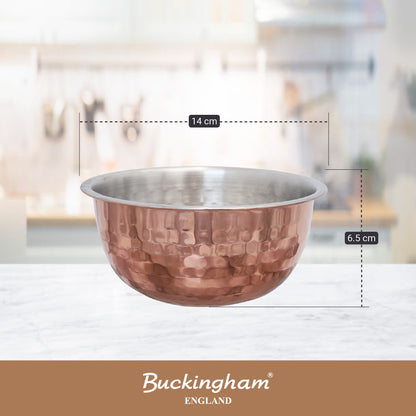 Buckingham Pack of 2 Mixing Bowls Stainless Steel with Hammered Copper Finish 0.7 L 14 cm