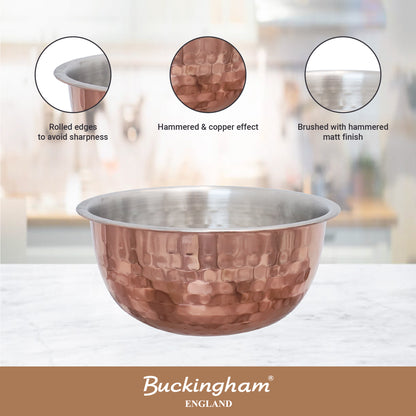 Buckingham Pack of 2 Mixing Bowls Stainless Steel with Hammered Copper Finish 0.7 L 14 cm