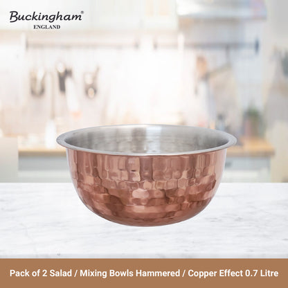 Buckingham Pack of 2 Mixing Bowls Stainless Steel with Hammered Copper Finish 0.7 L 14 cm