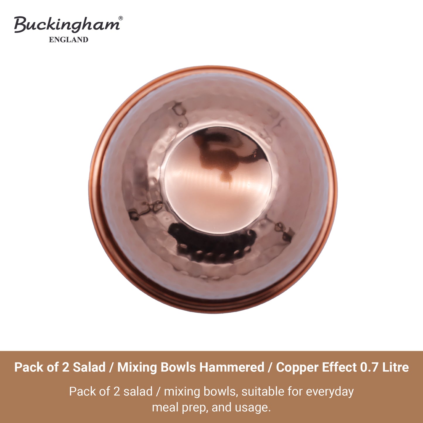 Buckingham Pack of 2 Mixing Bowls Stainless Steel with Hammered Copper Finish 0.7 L 14 cm