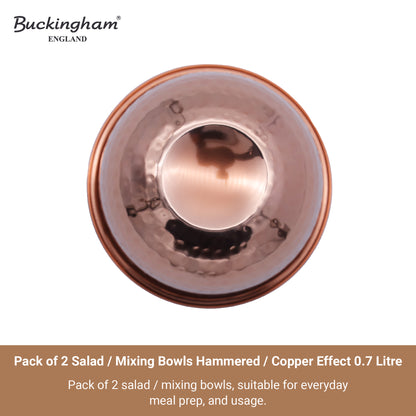 Buckingham Pack of 2 Mixing Bowls Stainless Steel with Hammered Copper Finish 0.7 L 14 cm