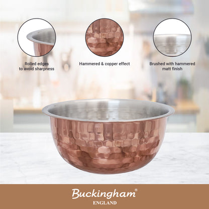 Buckingham Stainless Steel Mixing Bowl Elegant Hammered Copper Finish