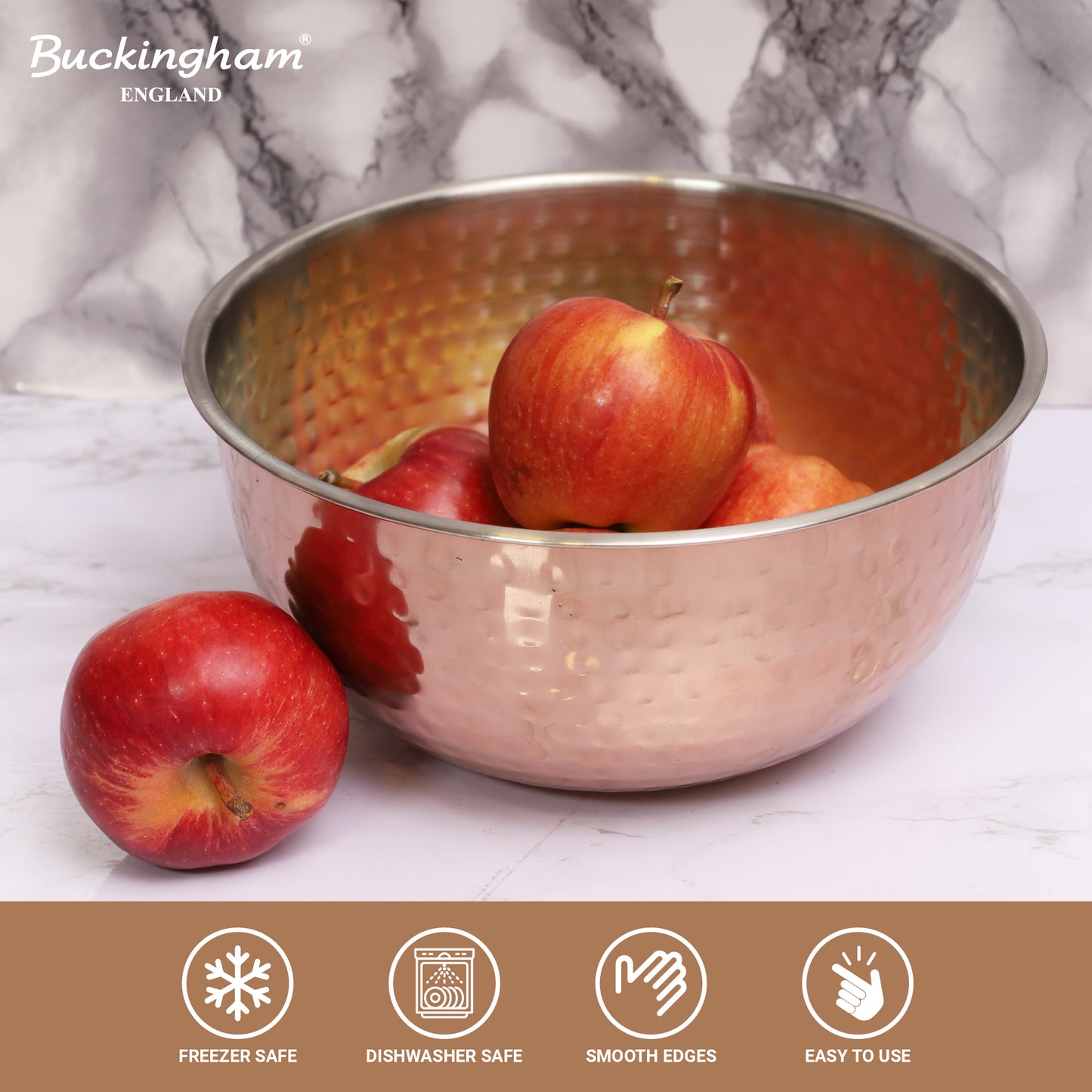 Buckingham Stainless Steel Mixing Bowl Elegant Hammered Copper Finish