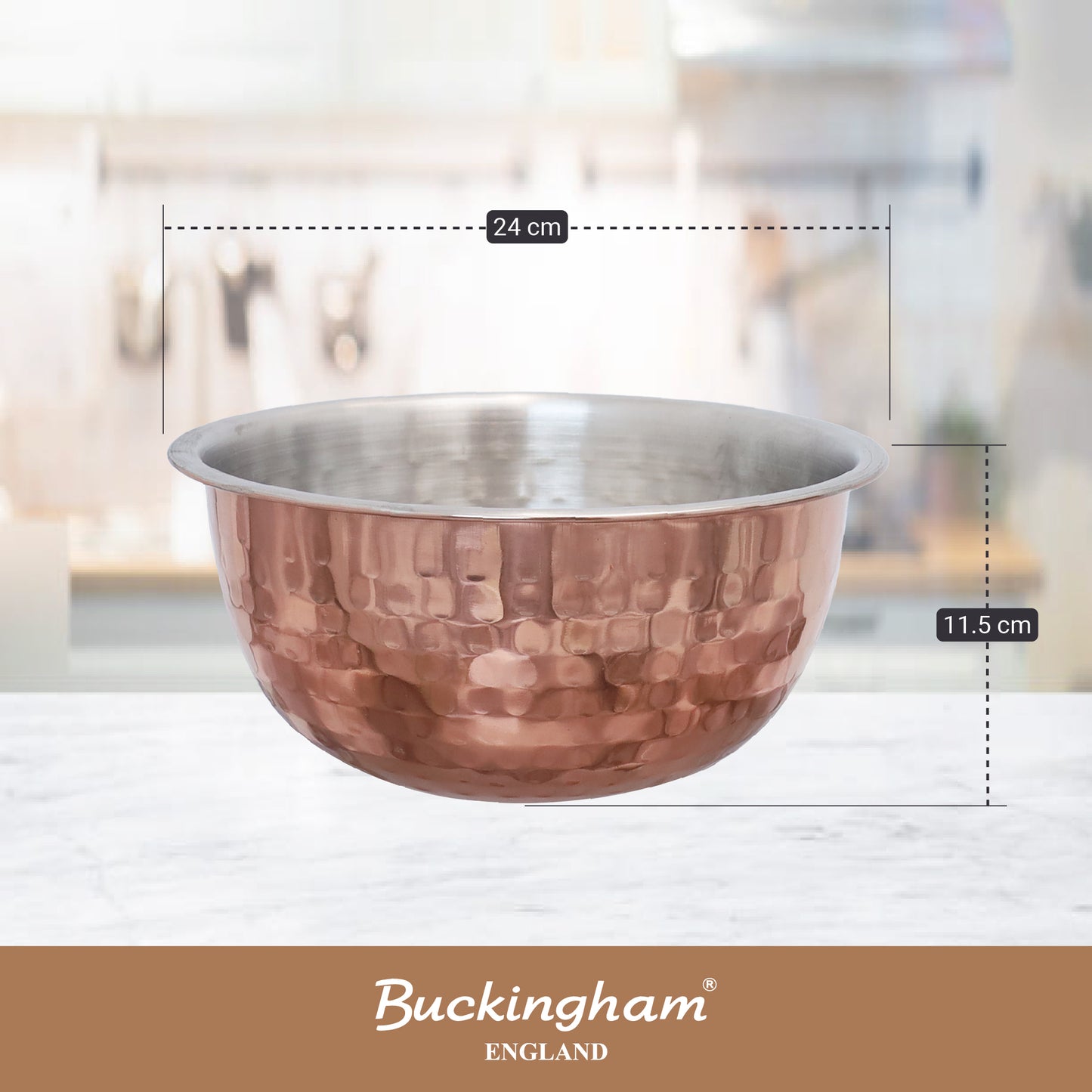 Buckingham Stainless Steel Mixing Bowl Elegant Hammered Copper Finish