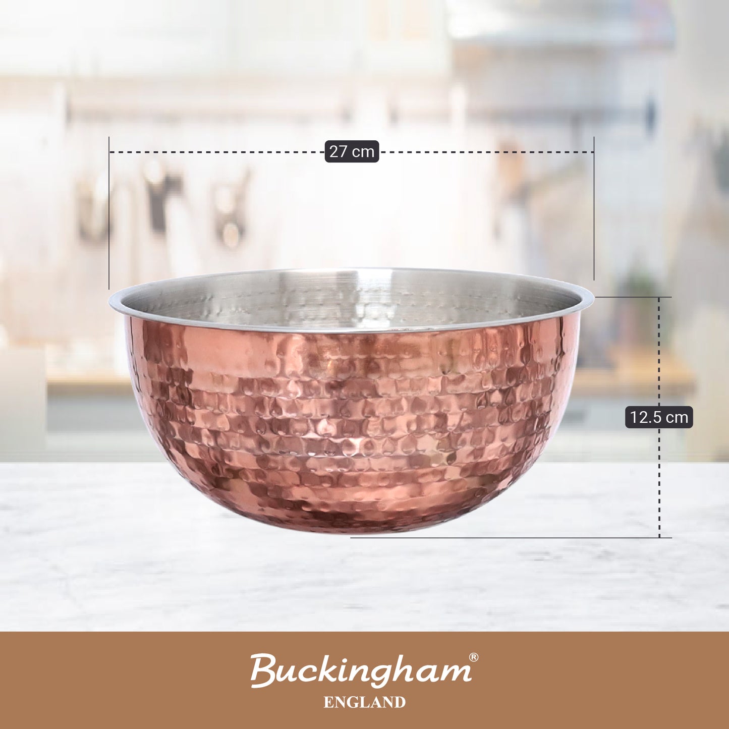 Buckingham Stainless Steel Mixing Bowl Elegant Hammered Copper Finish