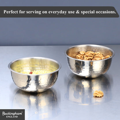 Buckingham Pack of 2 Salad Mixing Bowls Stainless Steel Bowls with Hammered Effect 0.7 L 14 cm