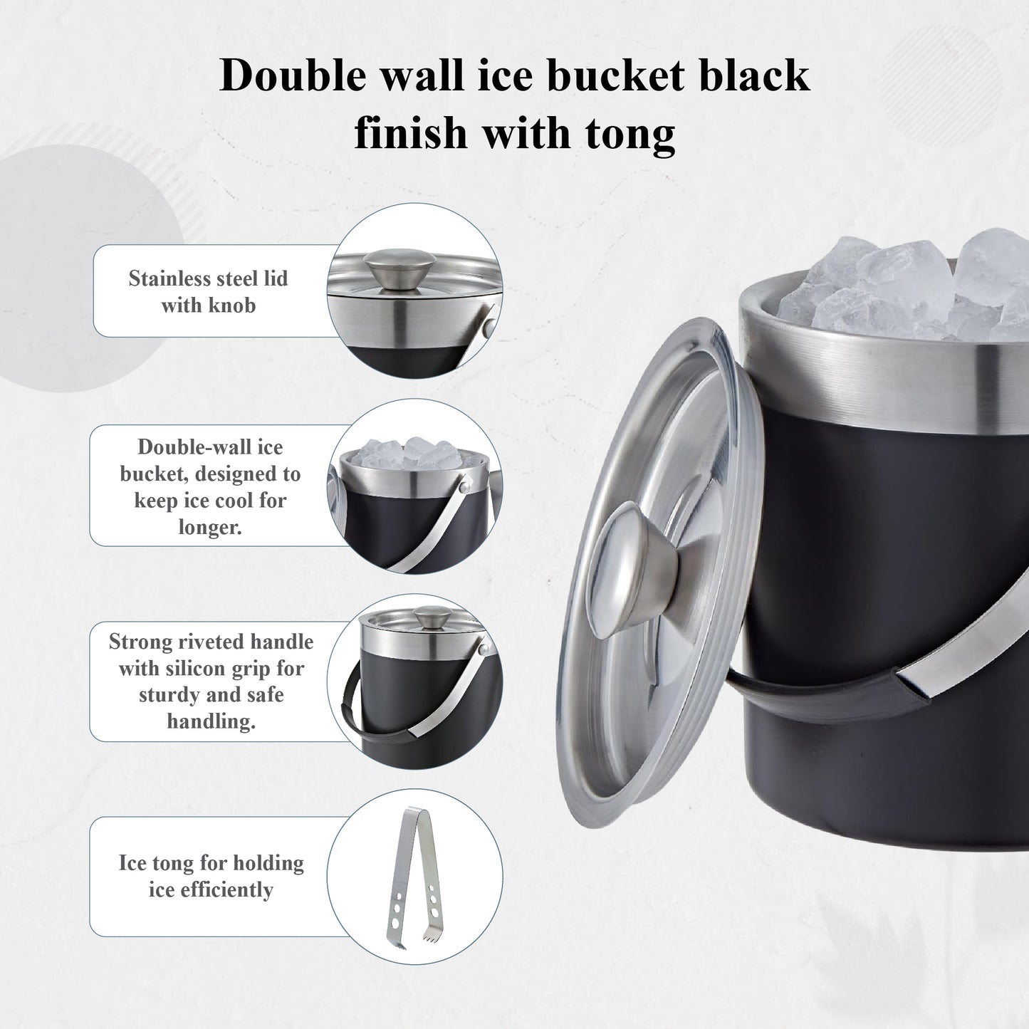 Buckingham Stainless Steel Double Wall Ice Bucket with Tong 1.75 L