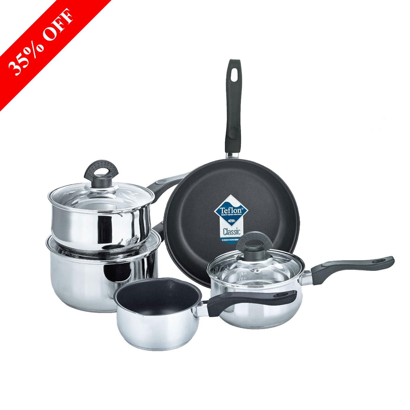 Buckingham Stainless Steel 5 Piece Pan Set Glass Lid with Bakelite Handle