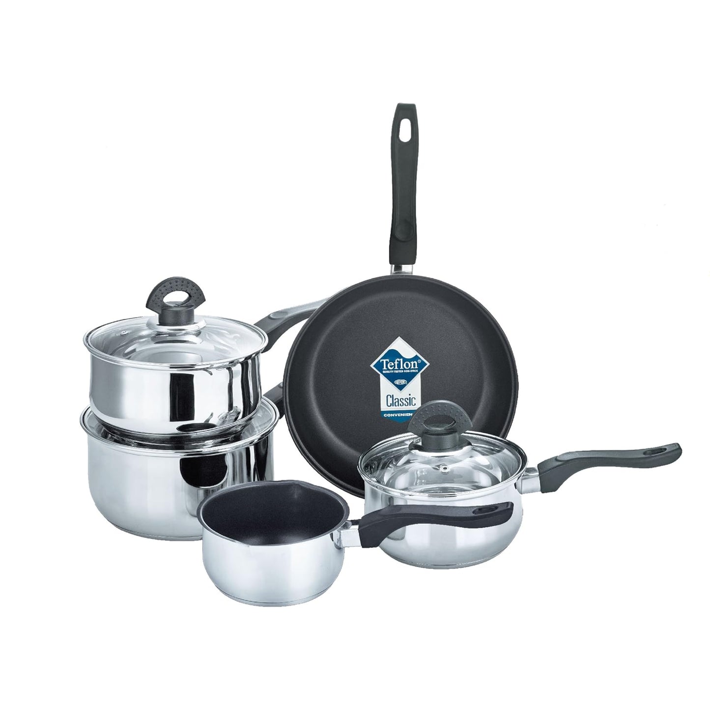 Buckingham Stainless Steel 5 Piece Pan Set Glass Lid with Bakelite Handle