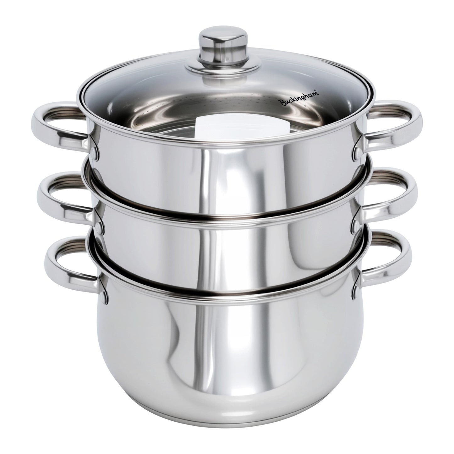 Buckingham Stainless Steel 3 Tier Steamer Set with Glass Lid
