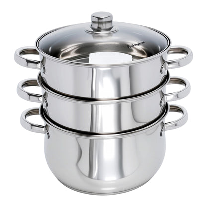 Buckingham Stainless Steel 3 Tier Steamer Set with Glass Lid
