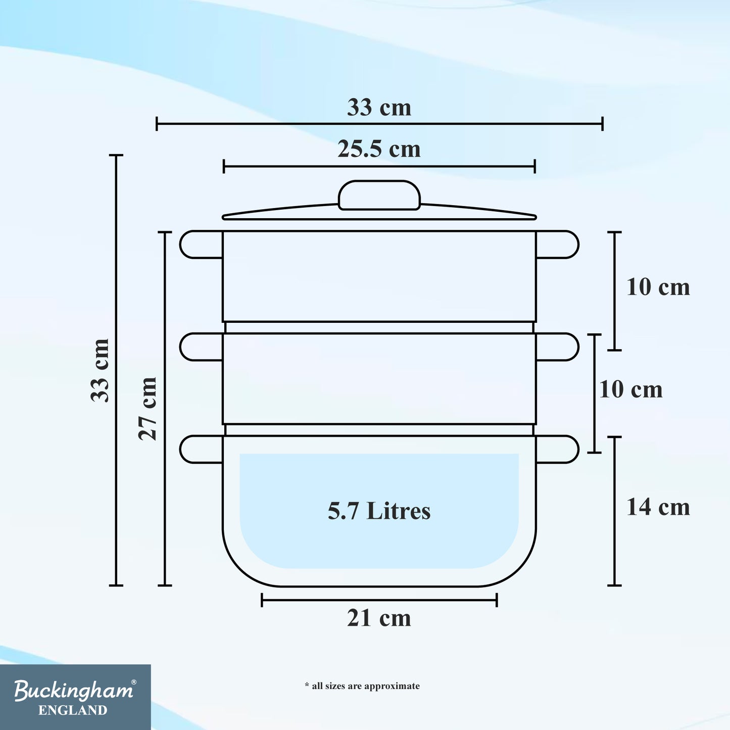 Buckingham Stainless Steel 3 Tier Steamer Set with Glass Lid