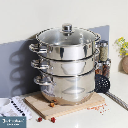 Buckingham Stainless Steel 3 Tier Steamer Set with Glass Lid