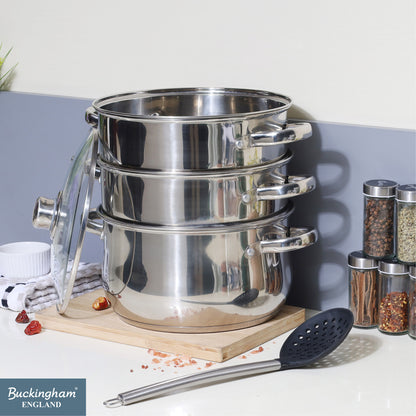 Buckingham Stainless Steel 3 Tier Steamer Set with Glass Lid
