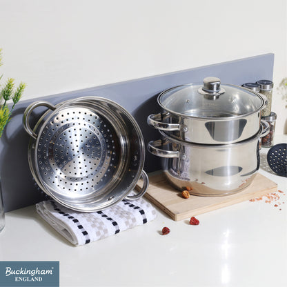 Buckingham Stainless Steel 3 Tier Steamer Set with Glass Lid