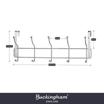 Buckingham Over The Door 10 Hook Coat Hanger Chrome-Premium Quality.