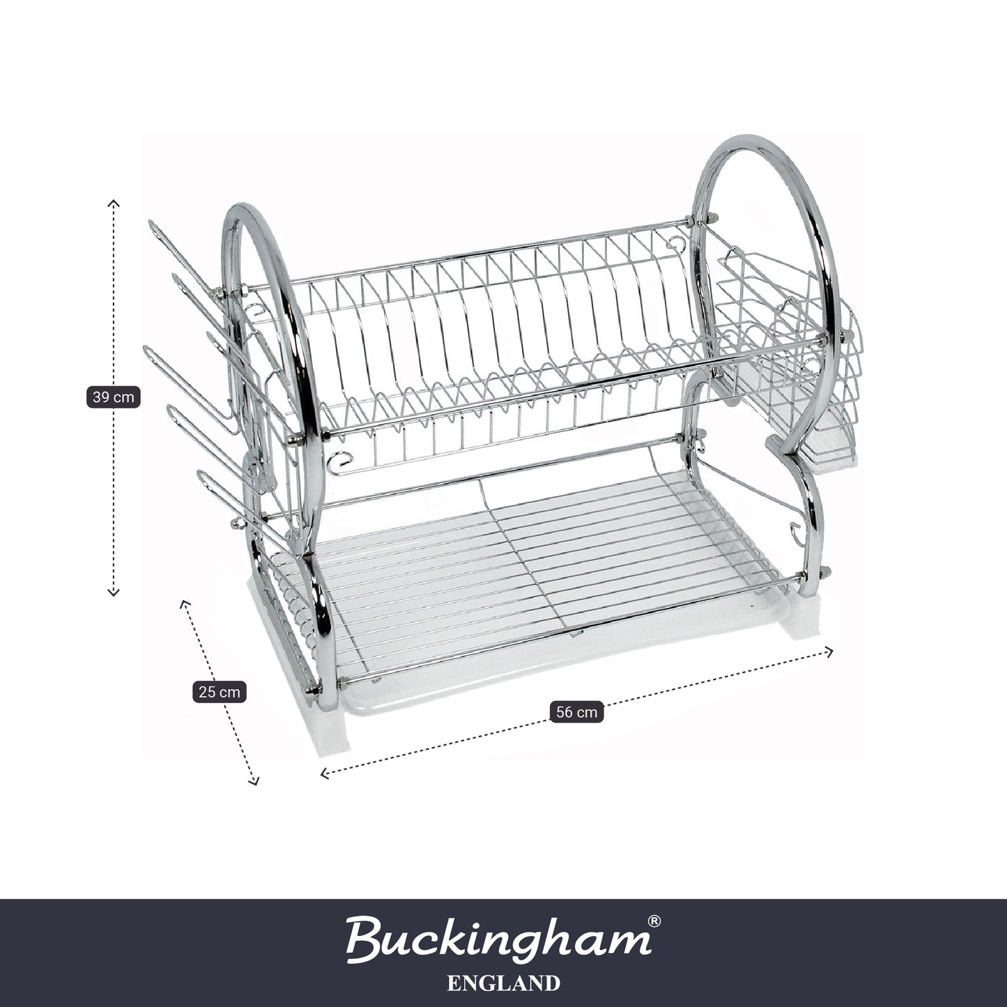 Buckingham 2 Tier Dish Drainer with Drip Removable Tray Chrome Plated