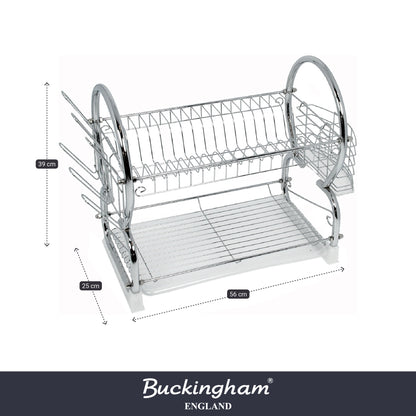 Buckingham 2 Tier Dish Drainer with Drip Removable Tray Chrome Plated