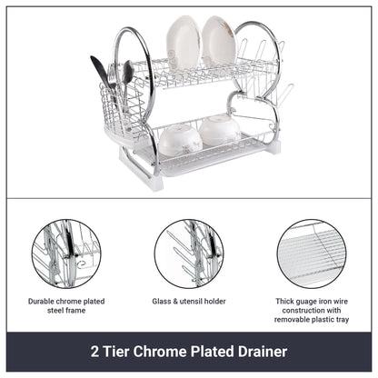 Buckingham 2 Tier Dish Drainer with Drip Removable Tray Chrome Plated