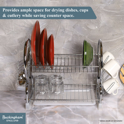 Buckingham 2 Tier Dish Drainer with Drip Removable Tray Chrome Plated