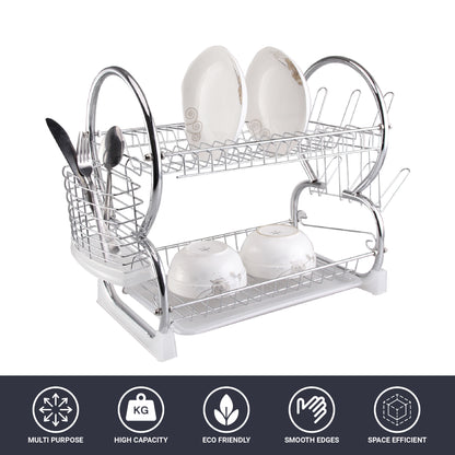Buckingham 2 Tier Dish Drainer with Drip Removable Tray Chrome Plated