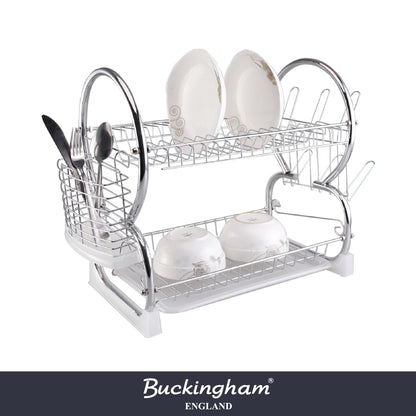 Buckingham 2 Tier Dish Drainer with Drip Removable Tray Chrome Plated