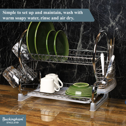 Buckingham 2 Tier Dish Drainer with Drip Removable Tray Chrome Plated