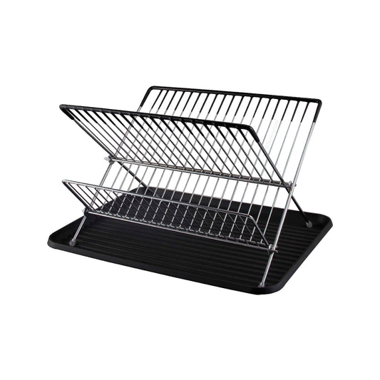 Buckingham Folding 2 Tier Dish Drainer Rack with Removable Drip Tray