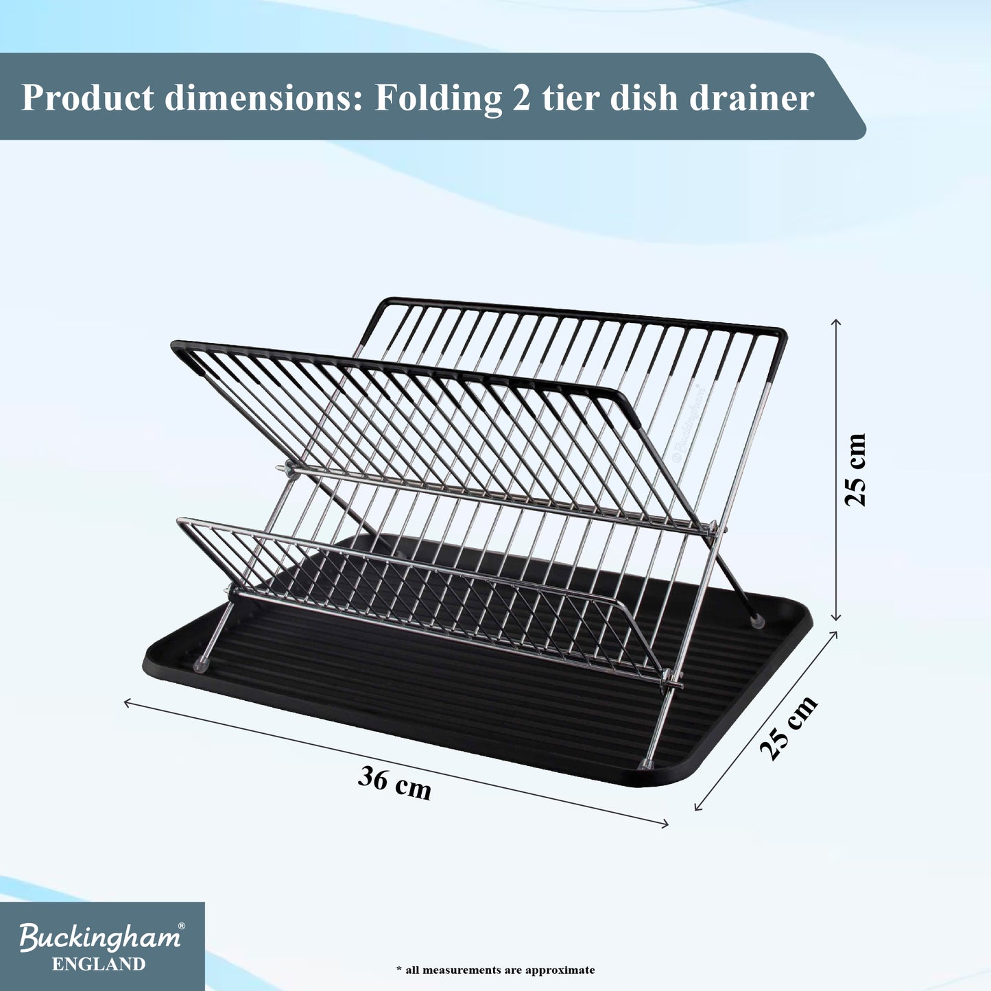 Buckingham Folding 2 Tier Dish Drainer Rack with Removable Drip Tray