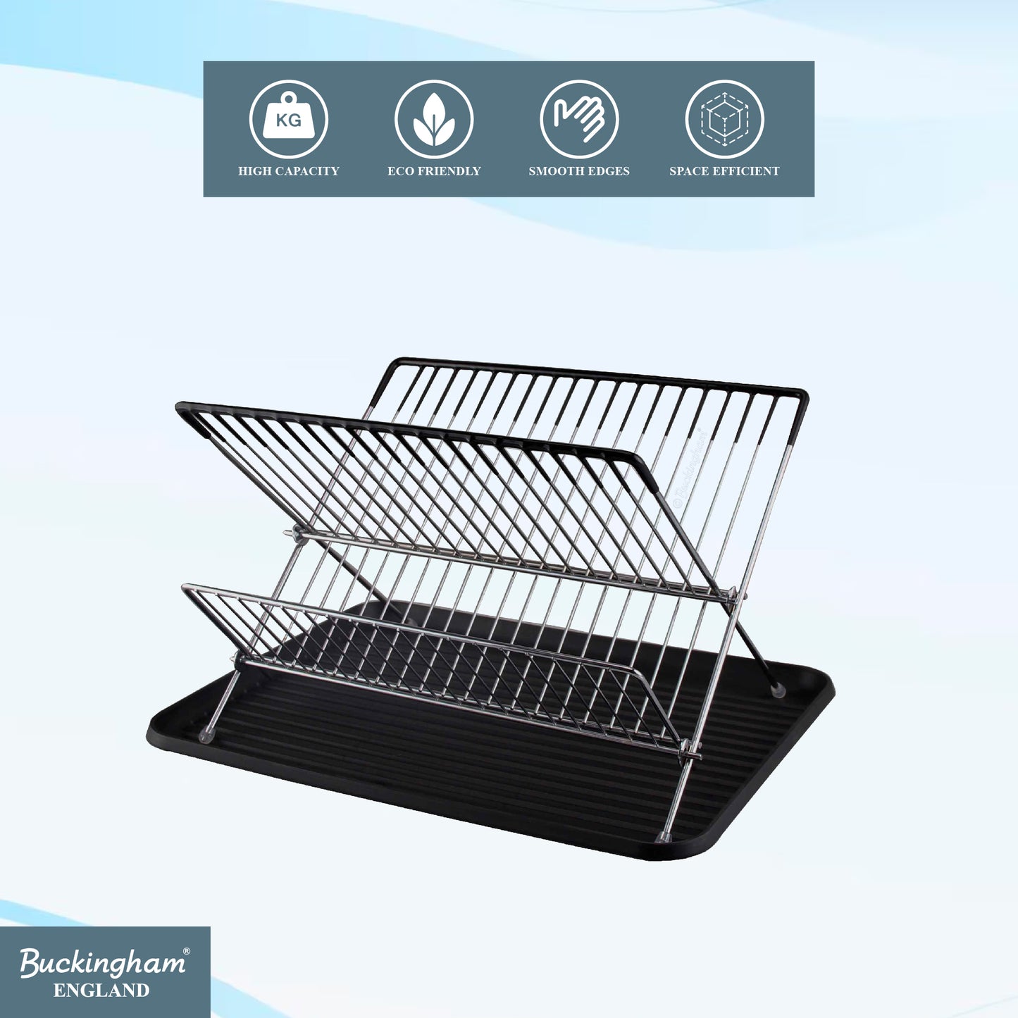 Buckingham Folding 2 Tier Dish Drainer Rack with Removable Drip Tray