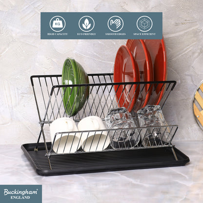 Buckingham Folding 2 Tier Dish Drying Rack with Removable Drip Tray