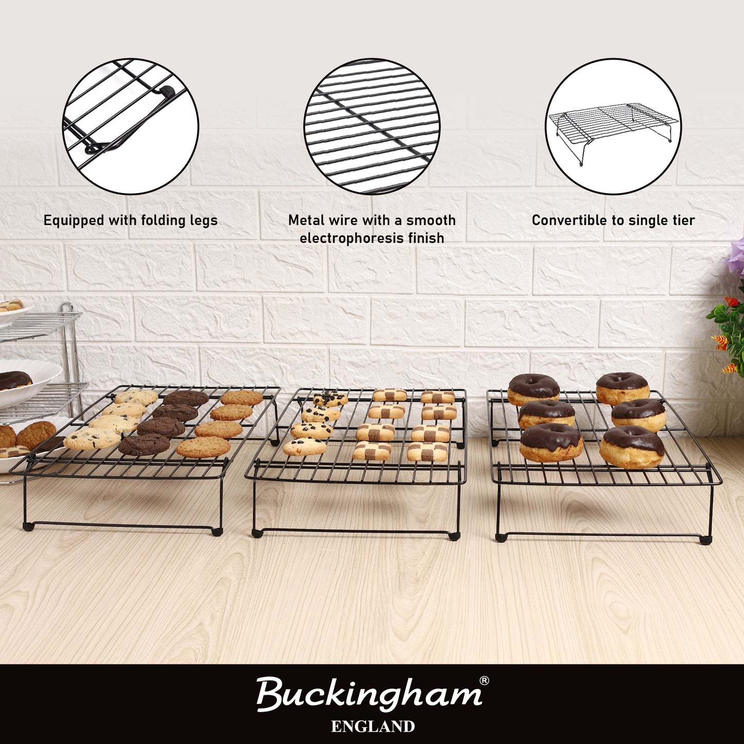 Buckingham Stackable Non-Stick 3 Tier Cooling Rack 40 cm
