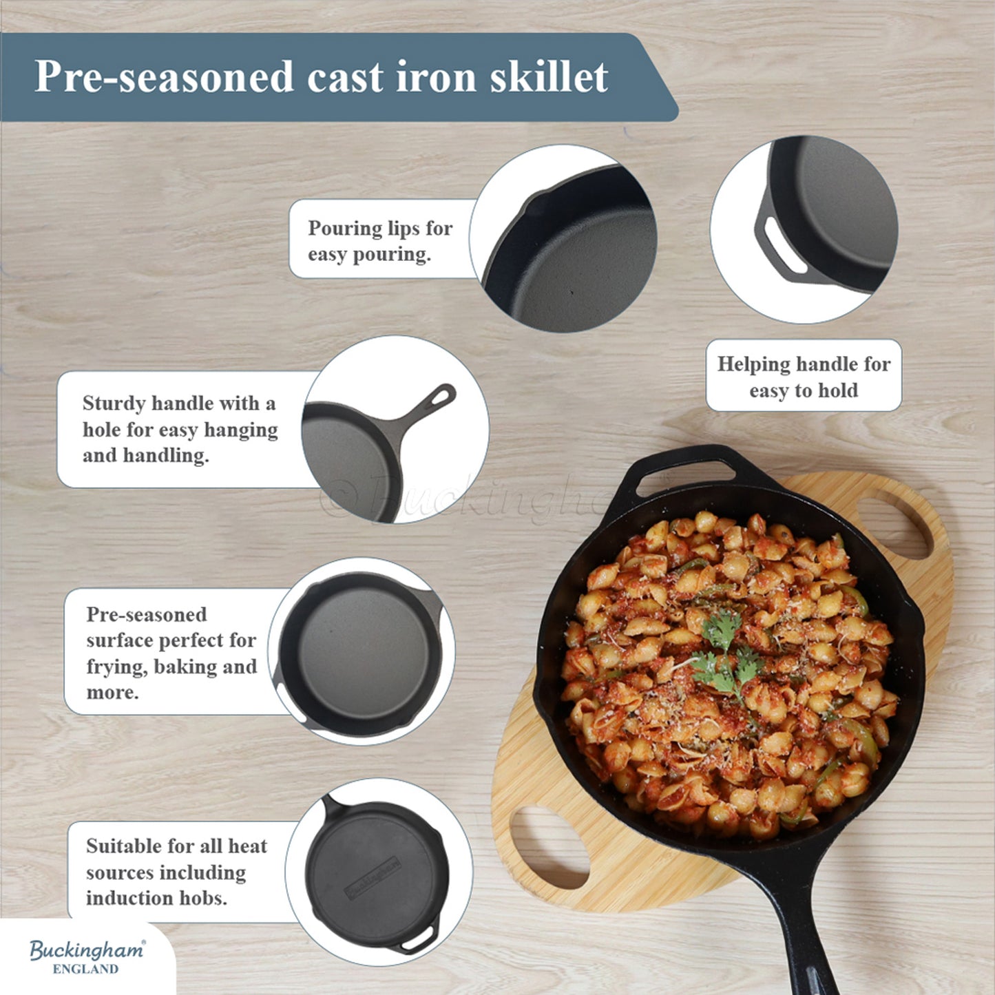 Buckingham Pre-seasoned Premium Cast Iron Skillet