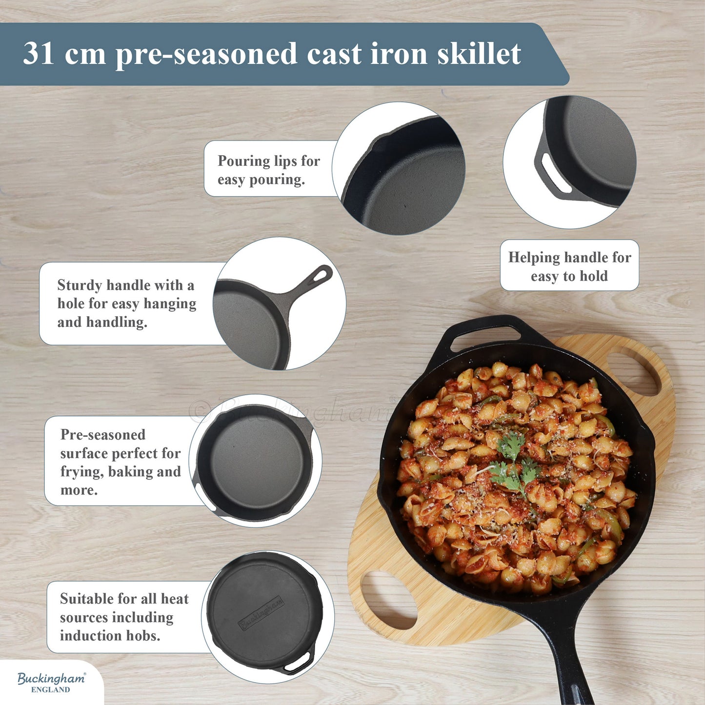 Buckingham Pre-seasoned Premium Cast Iron Skillet