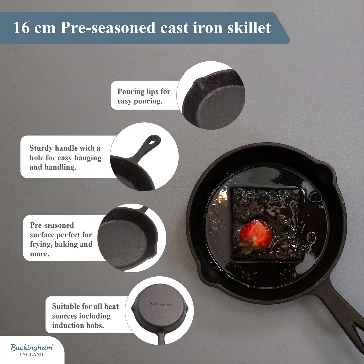 Buckingham Pre-seasoned Premium Cast Iron Skillet