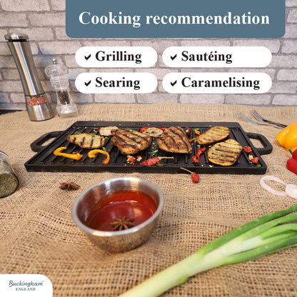 Buckingham Pre-Seasoned Cast Iron Reversible Grill Plate 50 cm