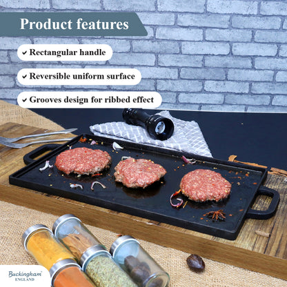 Buckingham Pre-Seasoned Cast Iron Reversible Grill Plate 50 cm