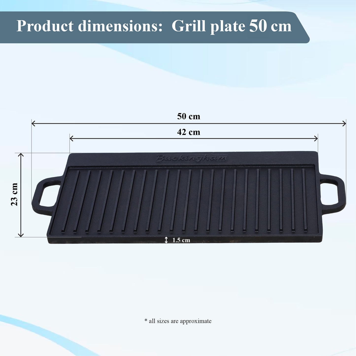 Buckingham Pre-Seasoned Cast Iron Reversible Grill Plate 50 cm