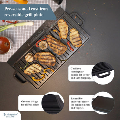 Buckingham Pre-Seasoned Cast Iron Reversible Grill Plate 50 cm