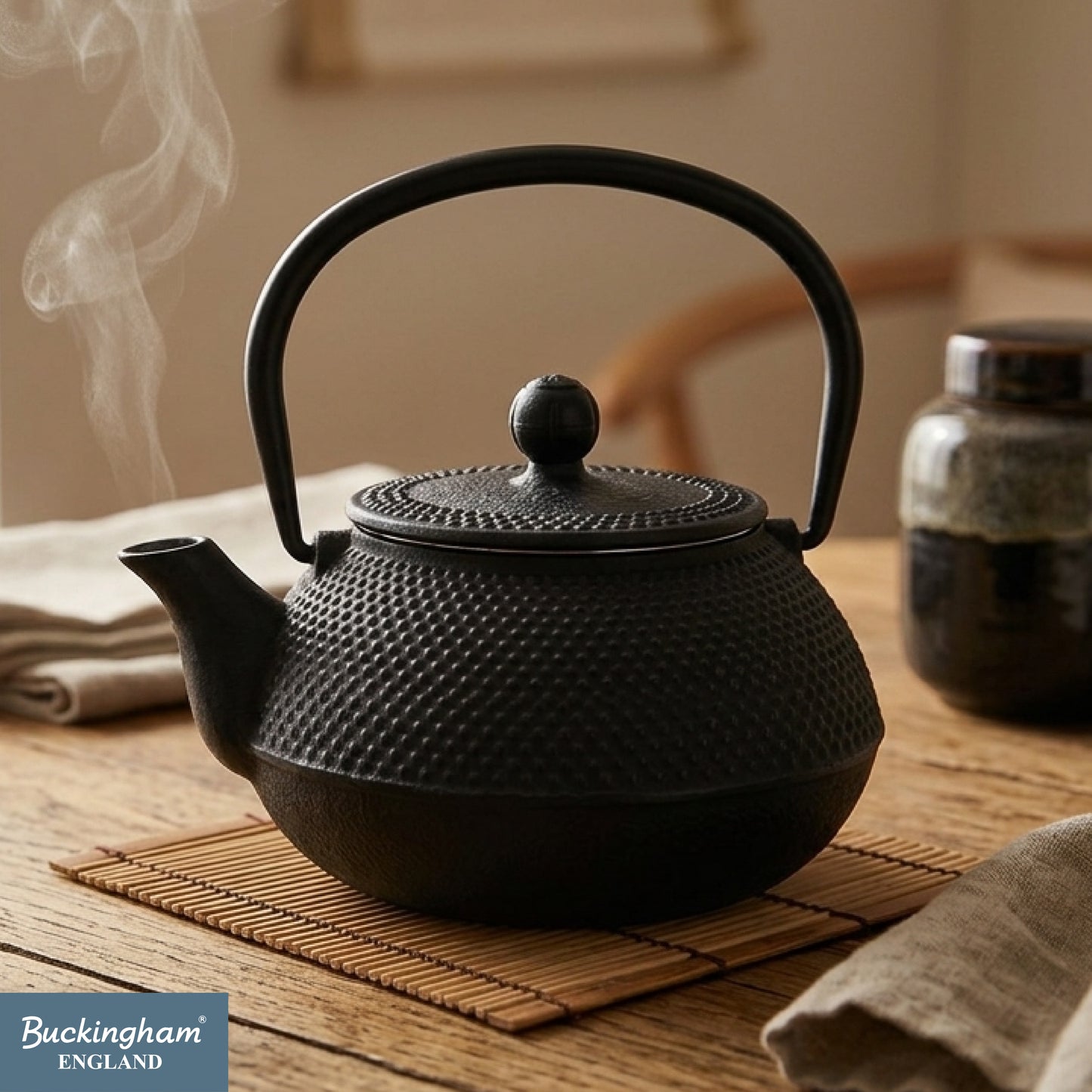 Buckingham Tetsubin Japanese Cast Iron Teapot Kettle with Hobnail Design