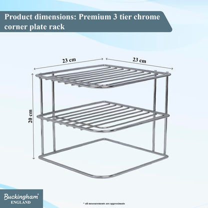 Buckingham 3 Tier Chrome Corner Plate Kitchen Metal, 22.5 cm